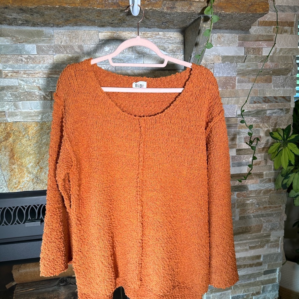 Adorable Oversized Medium Bibi Burnt Orange Textured Long Sleeve - Cozy